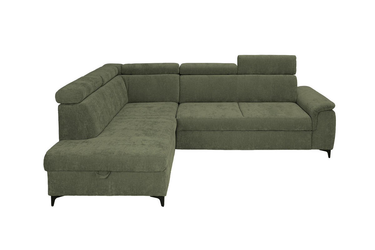 ECKSOFA Dunkelgrün Chenille Bettkasten, Schlaffunktion, Rücken echt, Kopfteilverstellung, Liegefläche im Originalstoff  - Dunkelgrün/Schwarz, KONVENTIONELL, Textil/Metall (206/265cm) - Carryhome