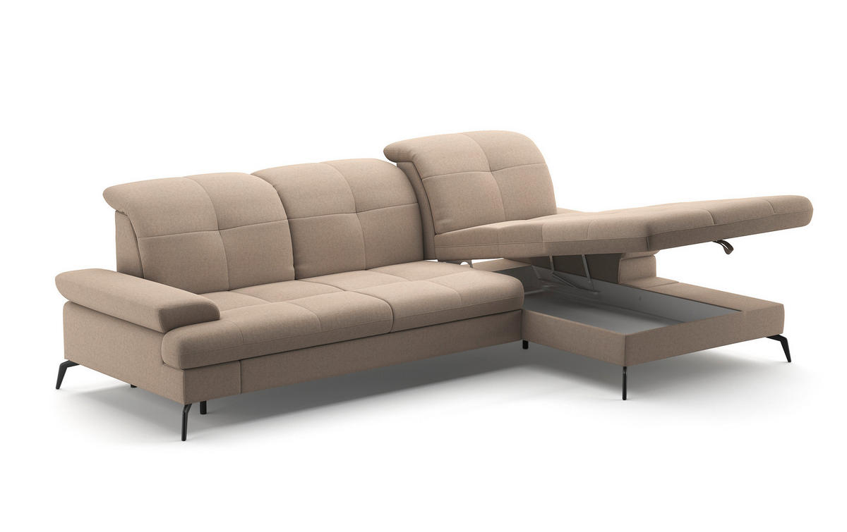 ECKSOFA in Flachgewebe Taupe  - Taupe/Schwarz, Konventionell, Textil/Metall (279/185cm) - Sit & More