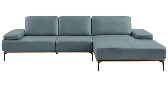ECKSOFA 16580 Sprint in Echtleder Blau  314/176 cm  - Blau/Bronzefarben, Design, Leder/Holz (314/176cm) - Valnatura