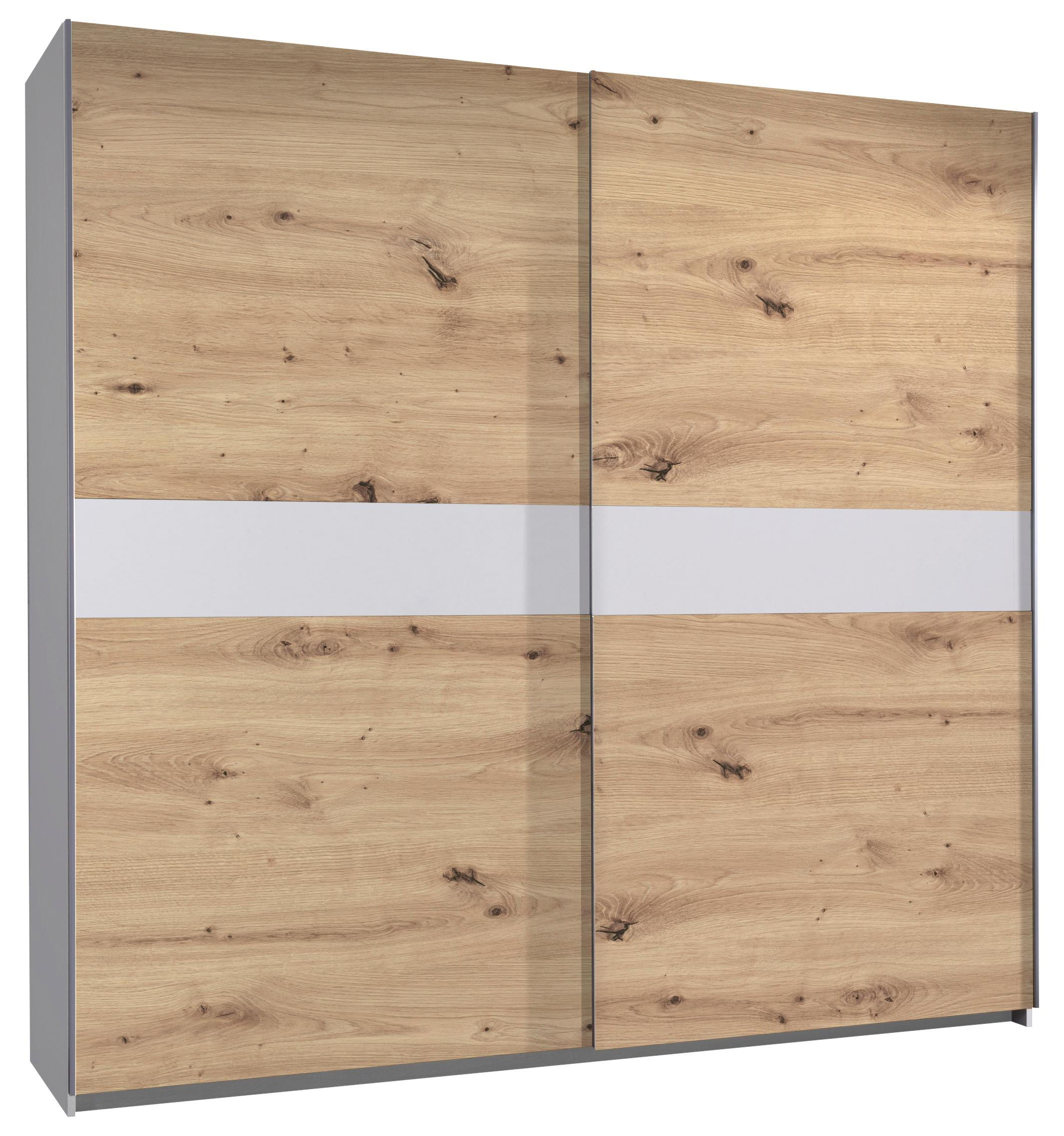 Schwebetürenschrank in Weiß, Eichefarben
