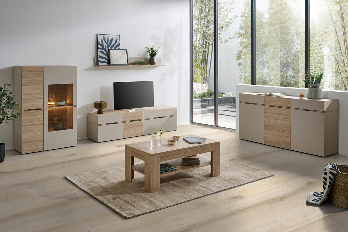 VITRINE Eichefarben, Sandfarben  94,9/138/41 cm  - Sandfarben/Eichefarben, Natur, Glas/Holzwerkstoff (94,9/138/41cm) - Ti'me