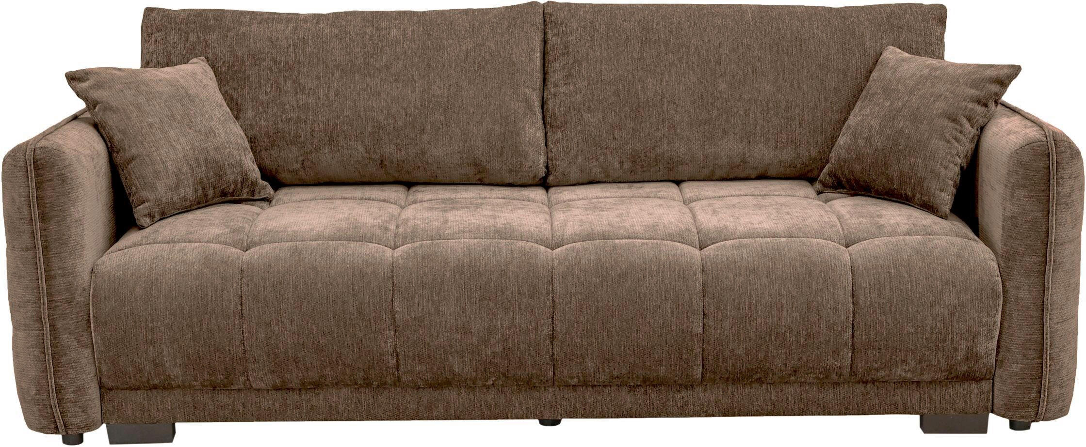 BOXSPRINGSOFA Chenille Braun  inkl. Zierkissen, Rückenkissen, Bettkasten, Schlaffunktion  - Schwarz/Braun, KONVENTIONELL, Kunststoff/Textil (235/94/103cm) - Novel