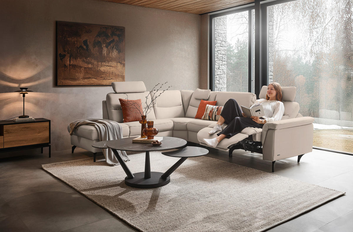 ECKSOFA in Echtleder Creme  249/280 cm  - Anthrazit/Creme, Design, Leder/Metall (249/280cm) - Himolla Komfortklass
