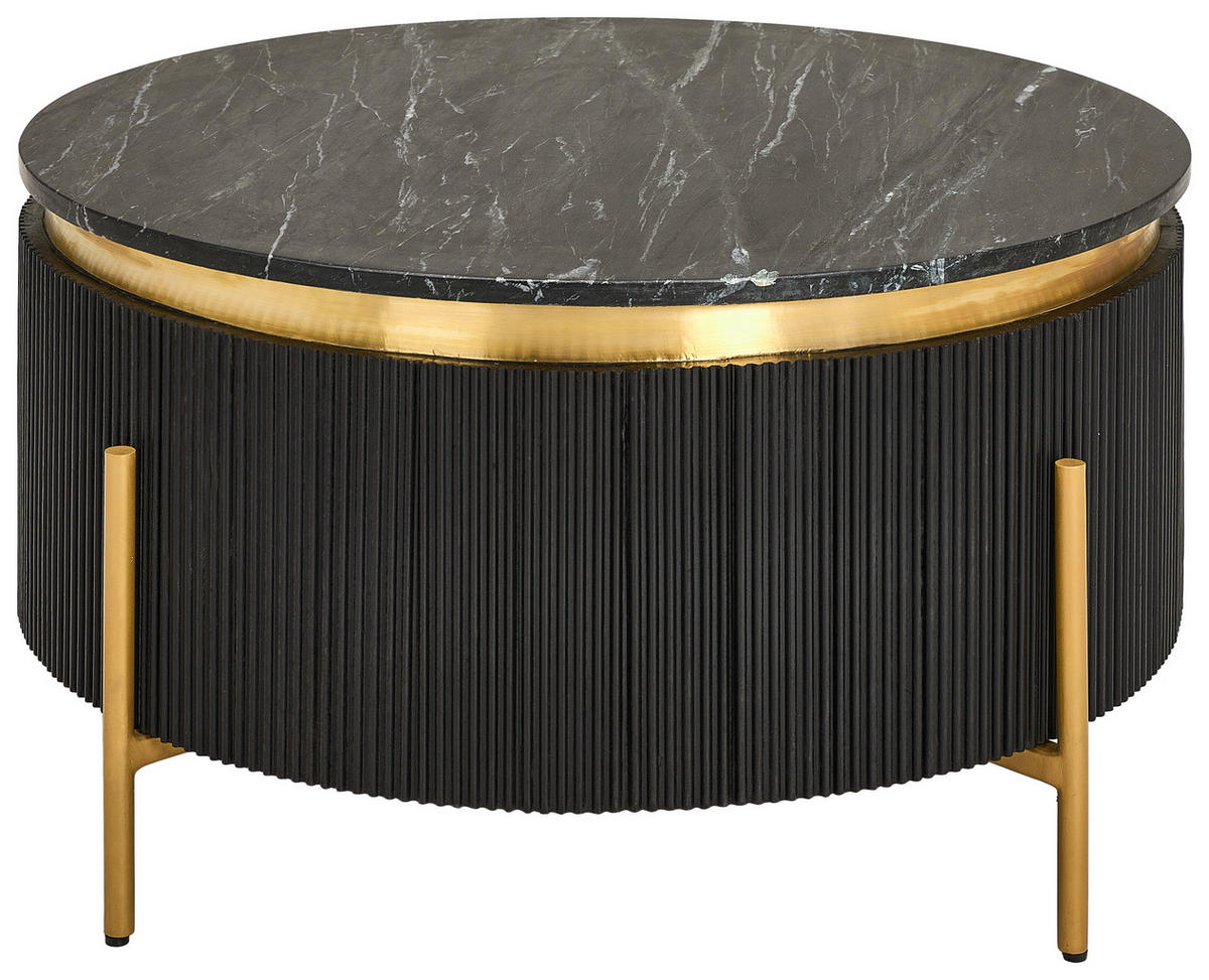 COUCHTISCH Mangoholz vollmassiv 80/80/45 cm rund Schwarz, Goldfarben  - Goldfarben/Schwarz, Design, Holz/Stein (80/80/45cm) - Landscape