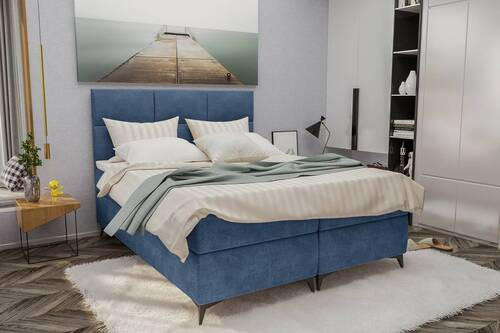 BOXBETT 140/200 cm  in Dunkelblau  - Schwarz/Dunkelblau, KONVENTIONELL, Textil/Metall (140/200cm) - Carryhome
