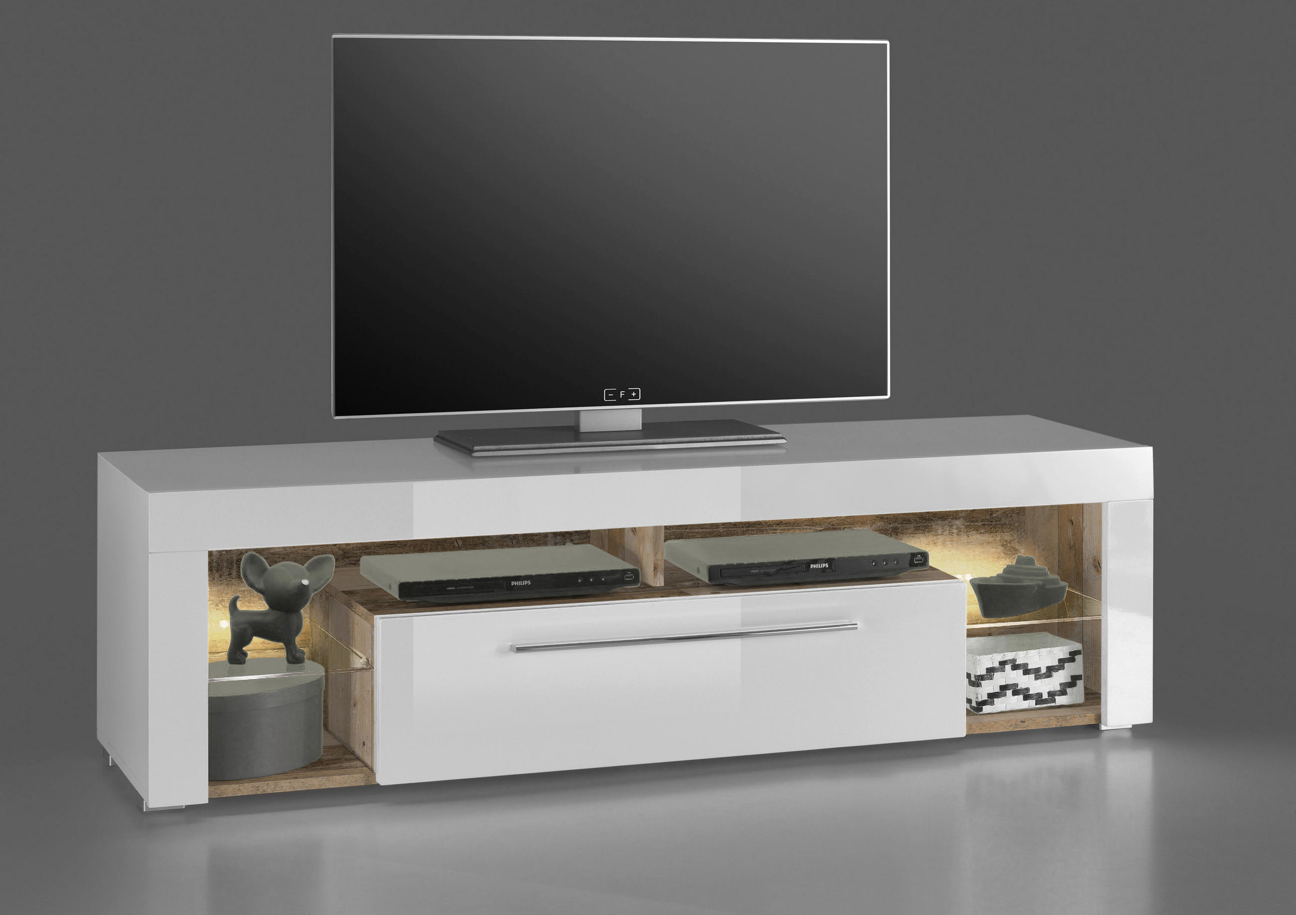 TV-ELEMENT - Eichefarben/Weiß, Design, Glas/Holzwerkstoff (153/44/44cm) - Carryhome