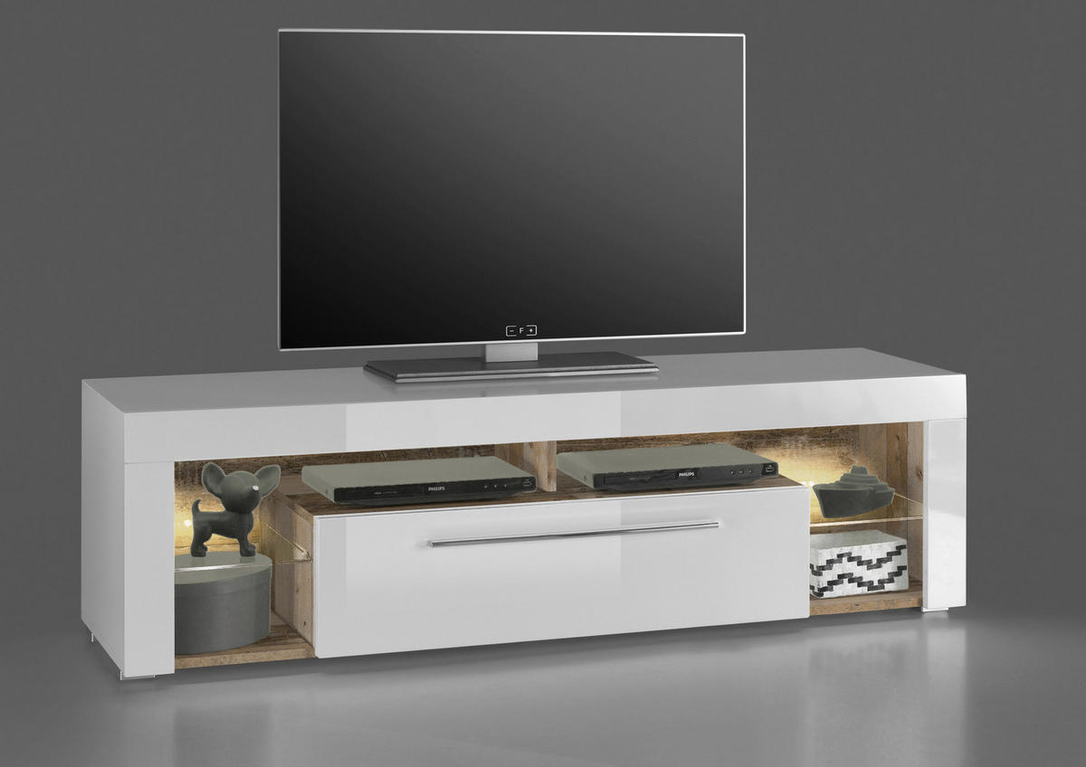 TV-ELEMENT - Eichefarben/Weiß, Design, Glas/Holzwerkstoff (153/44/44cm) - Carryhome