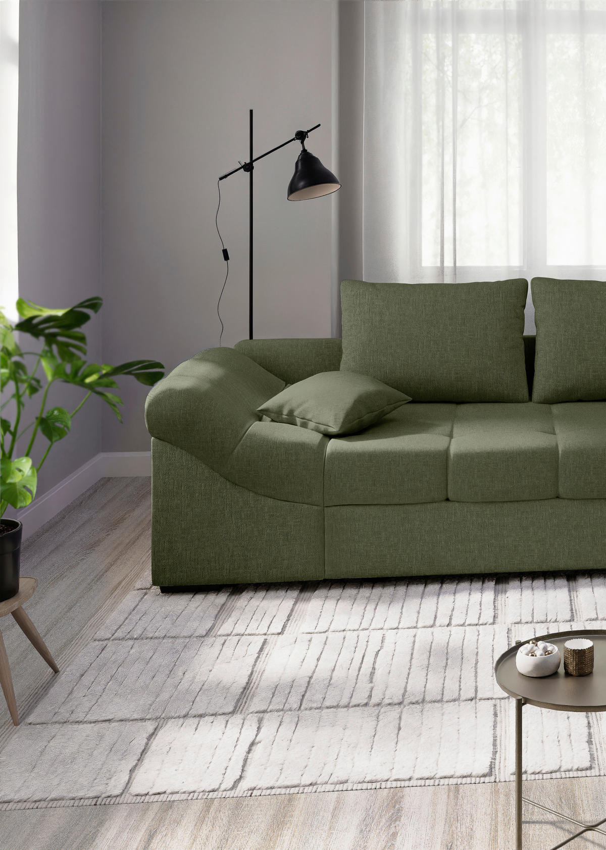 ECKSCHLAFSOFA in Grün Textil   - Schwarz/Grün, Modern, Holz/Textil (298/202cm) - MID.YOU