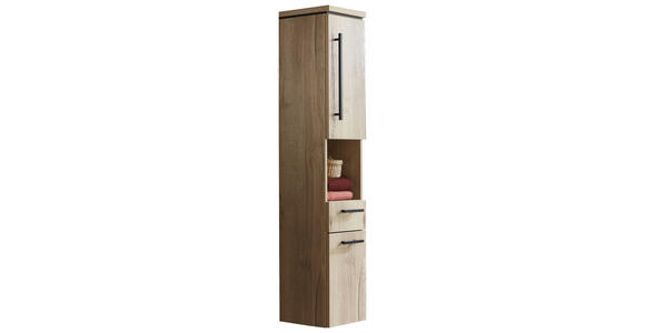 HOCHSCHRANK 30/164/30 cm - Eichefarben/Schwarz, Design, Glas/Holzwerkstoff (30/164/30cm) - Novel