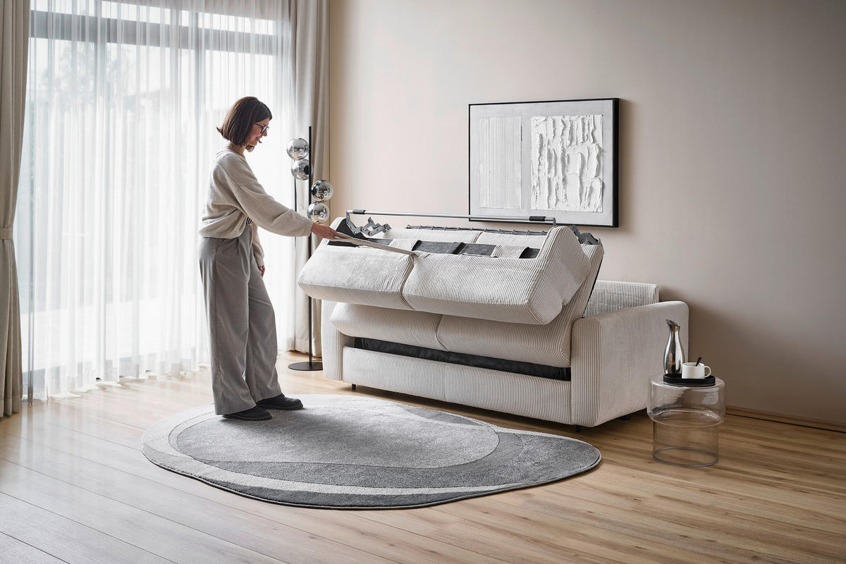 SCHLAFSOFA Cord Creme  - Creme/Schwarz, Design, Kunststoff/Textil (200/84/98cm) - Novel