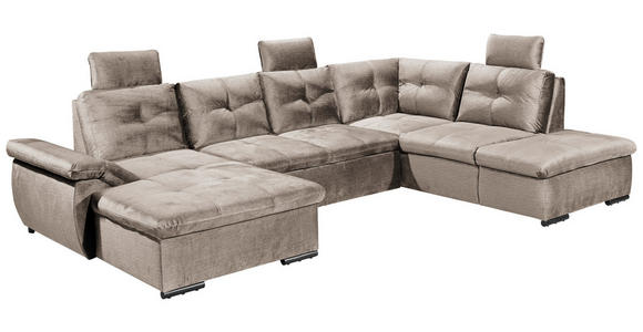 WOHNLANDSCHAFT in Mikrovelours Creme - Creme/Schwarz, KONVENTIONELL, Kunststoff/Textil (127/334/217cm) - Carryhome