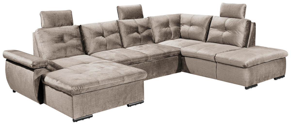 WOHNLANDSCHAFT Creme Mikrovelours  - Creme/Schwarz, KONVENTIONELL, Kunststoff/Textil (127/334/217cm) - Carryhome