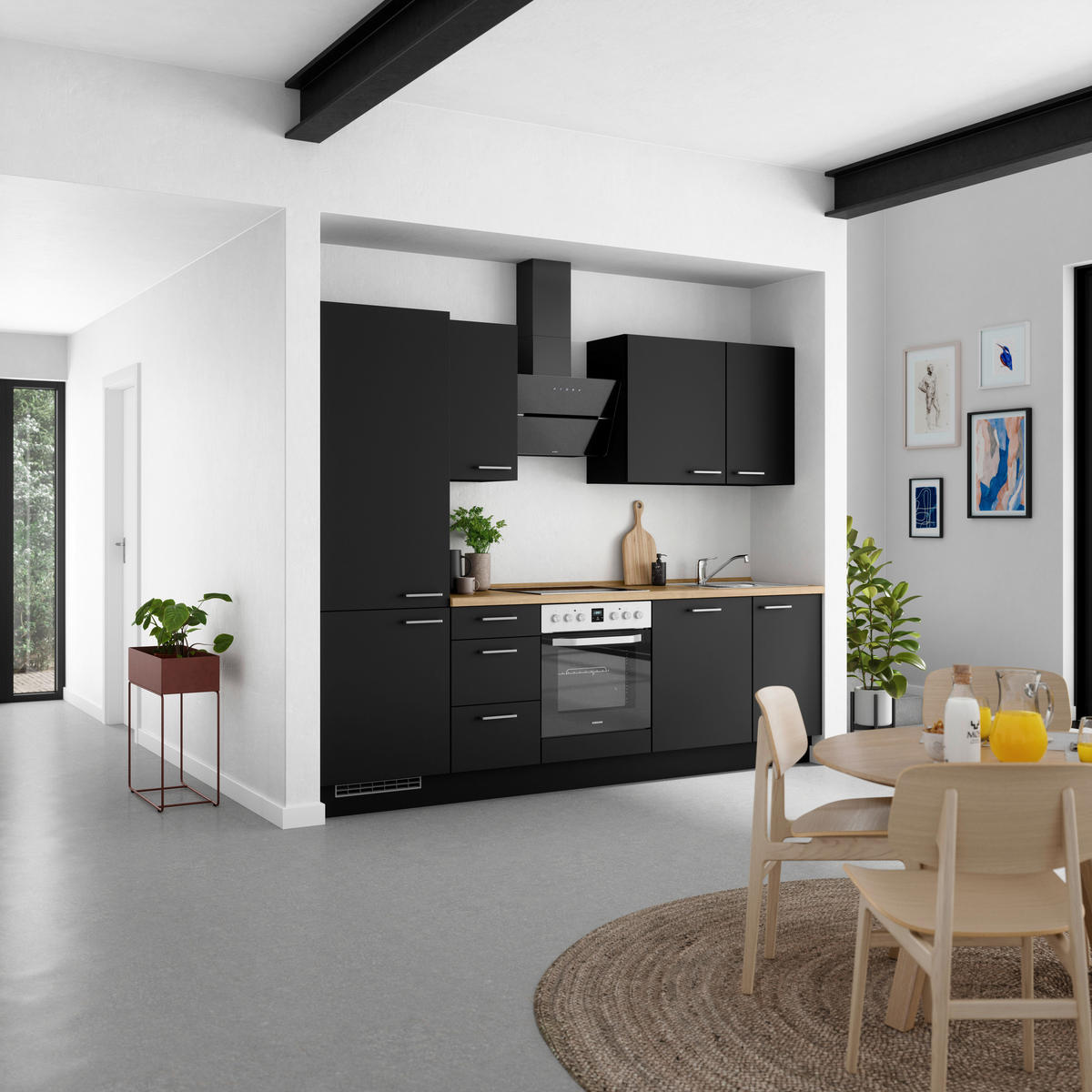KÜCHENLEERBLOCK 270 cm   in Schwarz, Eichefarben  - Edelstahlfarben/Eichefarben, MODERN, Holzwerkstoff/Metall (270cm) - Nobilia