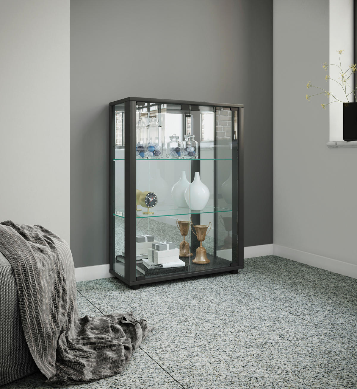 VITRINE in Schwarz  - Schwarz, Modern, Glas/Holzwerkstoff (60/80/25cm) - MID.YOU