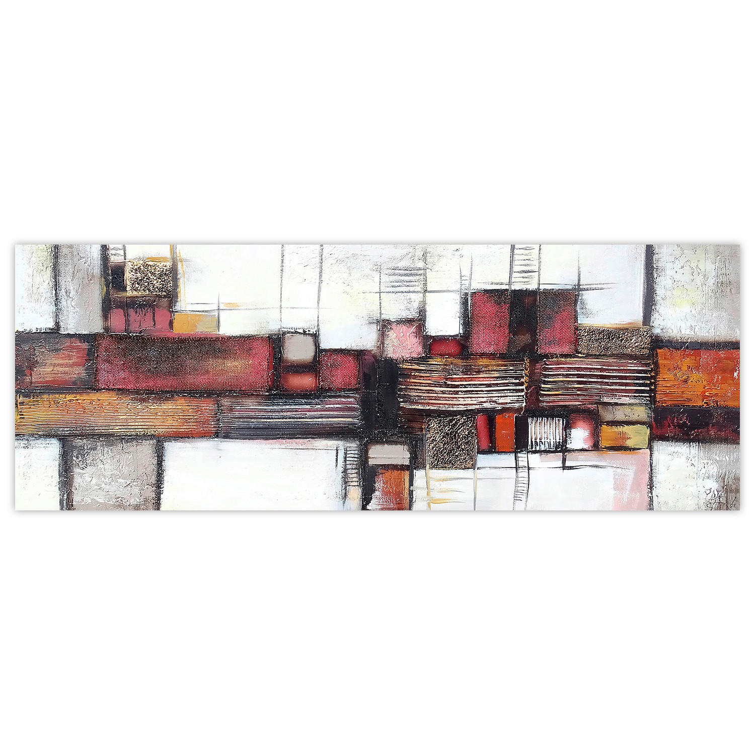 ÖLGEMÄLDE Abstraktes 150/55 cm  - Rot/Weiß, Design, Holzwerkstoff/Textil (150/55cm) - Monee