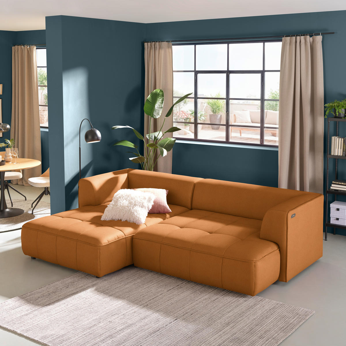 ECKSOFA Feincord Currygelb  - Currygelb/Schwarz, Design, Kunststoff/Textil (188/288cm) - Welnova
