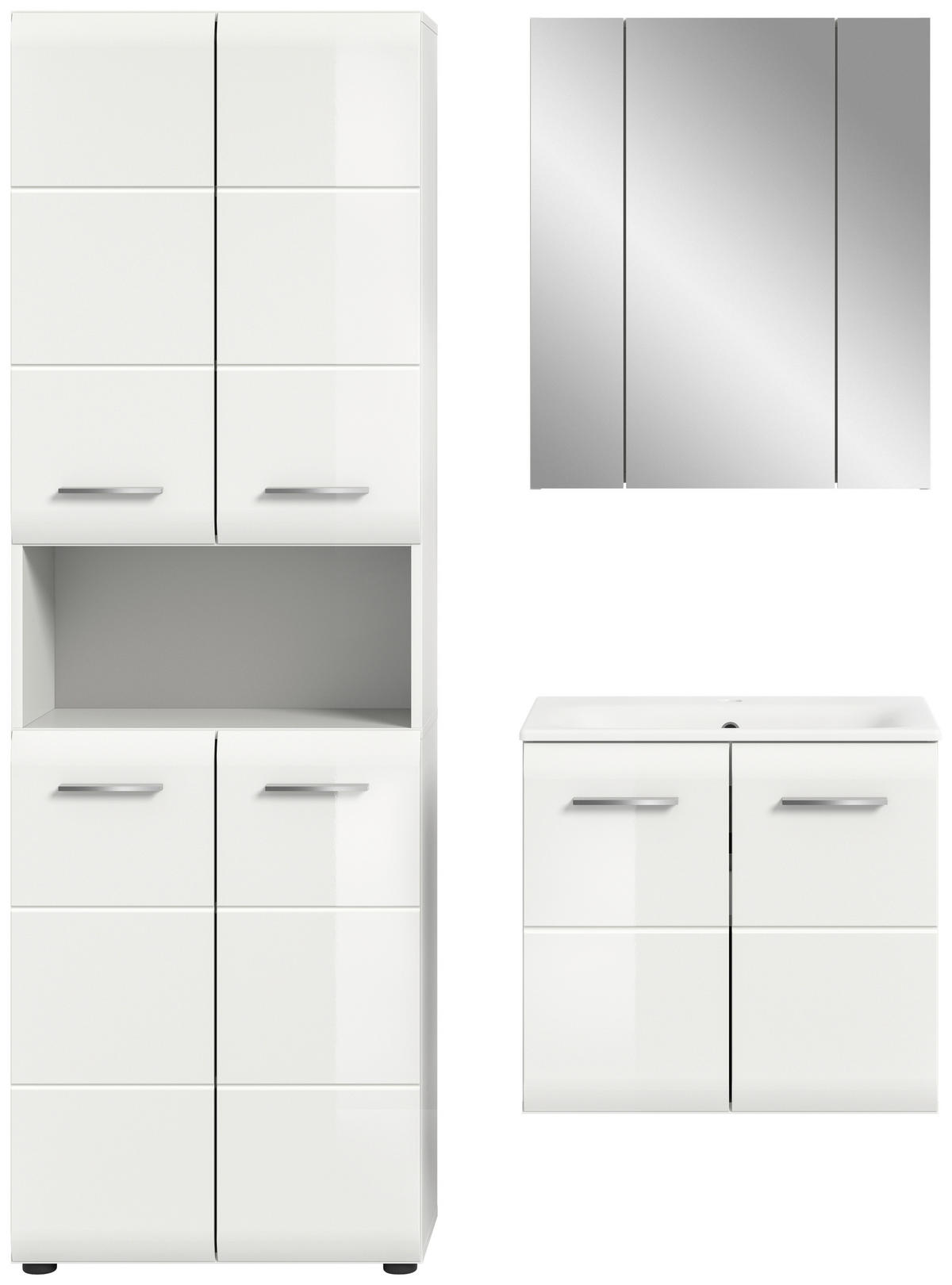 BADEZIMMER 4-teilig  in 120 cm  - Weiß Hochglanz/Silberfarben, MODERN, Keramik/Holzwerkstoff (120cm) - MID.YOU
