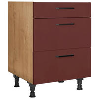 KOCHFELDUMBAUSCHRANK 60,0/87,0/56,0 cm  in Rot, Eichefarben  - Eichefarben/Rot, MODERN, Holzwerkstoff/Metall (60,0/87,0/56,0cm) - Nobilia