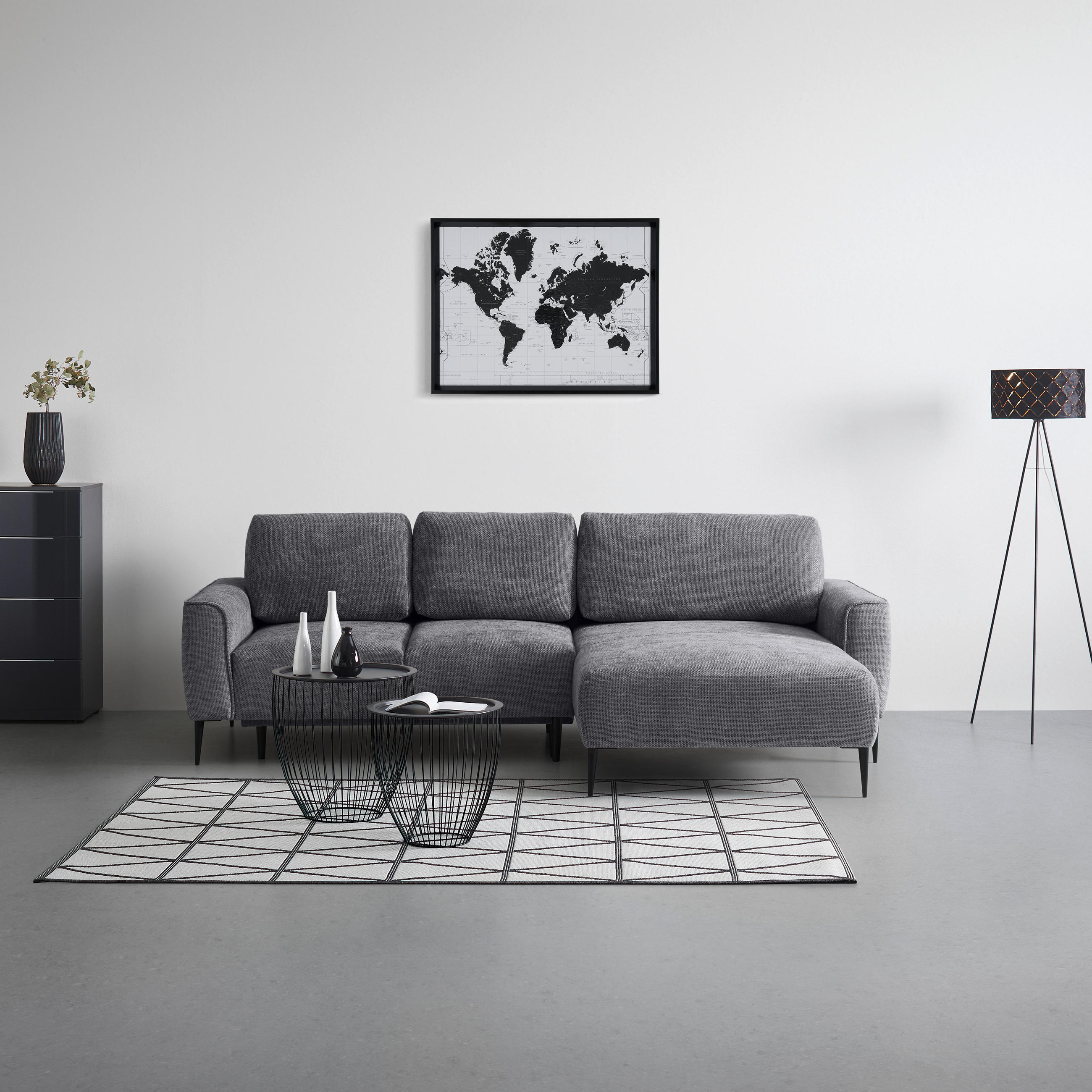 ECKSOFA in Webstoff Anthrazit  - Anthrazit/Schwarz, Modern, Textil/Metall (255/164cm) - MID.YOU