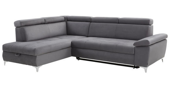 ECKSOFA Dunkelgrau Mikrofaser  - Chromfarben/Dunkelgrau, KONVENTIONELL, Textil/Metall (271/98/206cm) - Carryhome