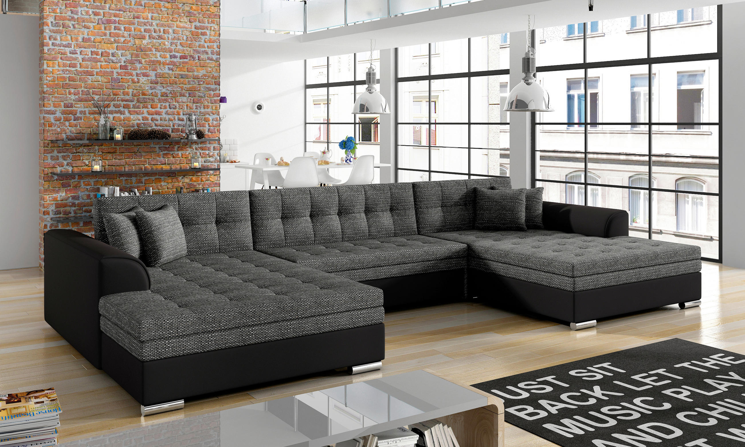 WOHNLANDSCHAFT in Webstoff Anthrazit, Schwarz  - Chromfarben/Anthrazit, Design, Kunststoff/Textil (165/359/165cm) - MID.YOU