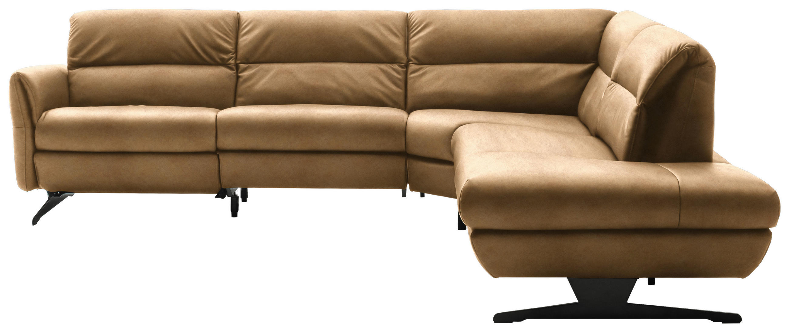 ECKSOFA Honig Echtleder  - Schwarz/Honig, Design, Leder/Metall (286/258cm) - Schöner Wohnen