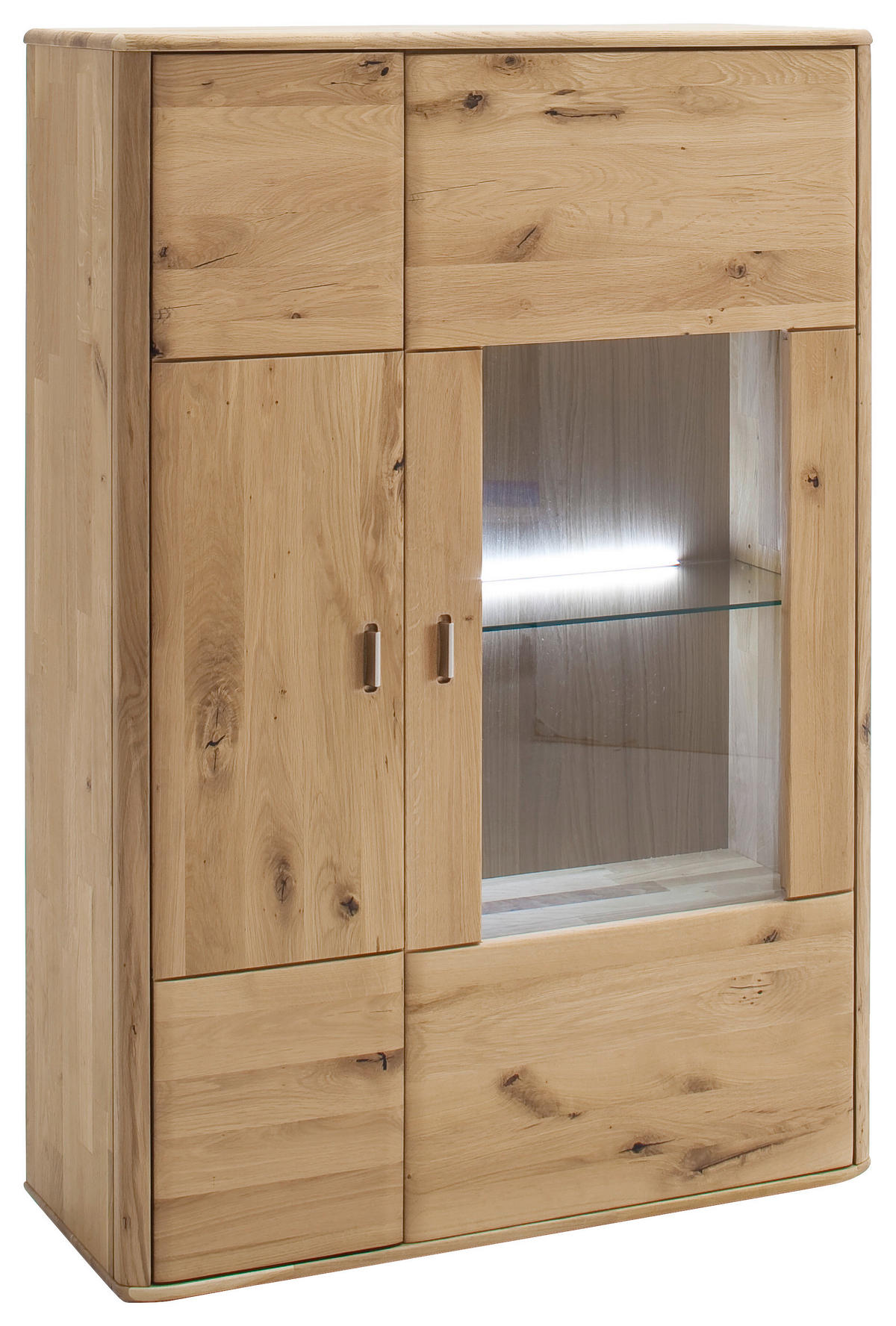 HIGHBOARD ohne Beleuchtung,  in 96/140/38 cm  - Eichefarben/Silberfarben, Design, Glas/Holz (96/140/38cm) - Livetastic