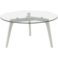 COUCHTISCH Eiche massiv ESG 90/90/45 cm rund Klar, Weiß  - Klar/Weiß, Design, Glas/Holz (90/90/45cm) - Carryhome