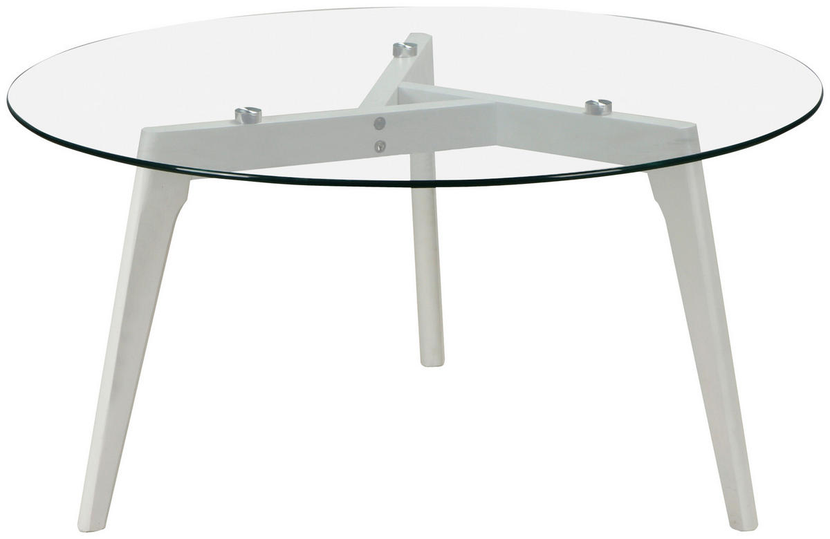 COUCHTISCH Eiche massiv ESG 90/90/45 cm rund Klar, Weiß  - Klar/Weiß, Design, Glas/Holz (90/90/45cm) - Carryhome