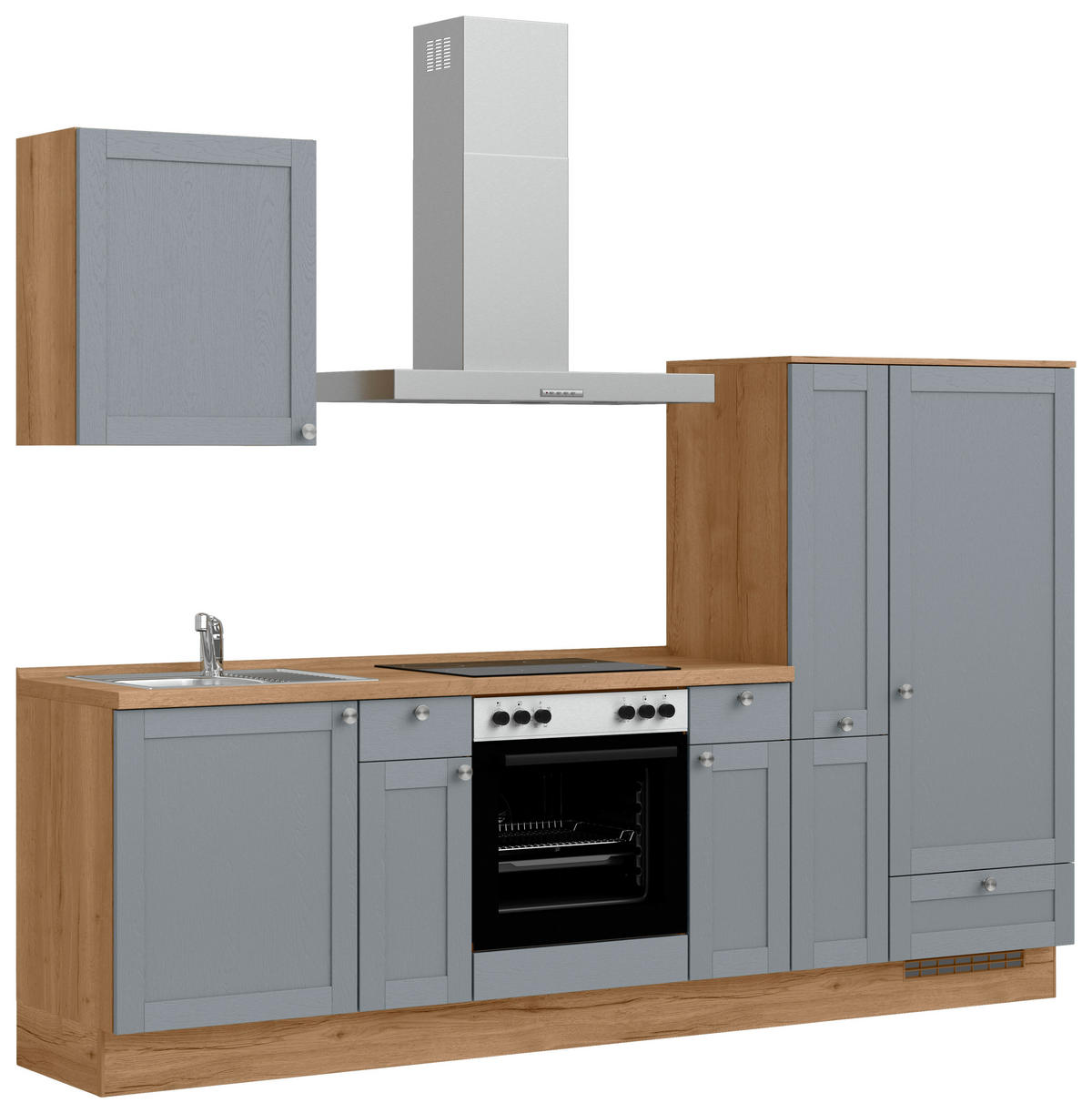 KÜCHENLEERBLOCK Frame 270 cm  in Eichefarben, Blaugrau  - Edelstahlfarben/Eichefarben, MODERN, Holzwerkstoff/Metall (270cm) - Nobilia