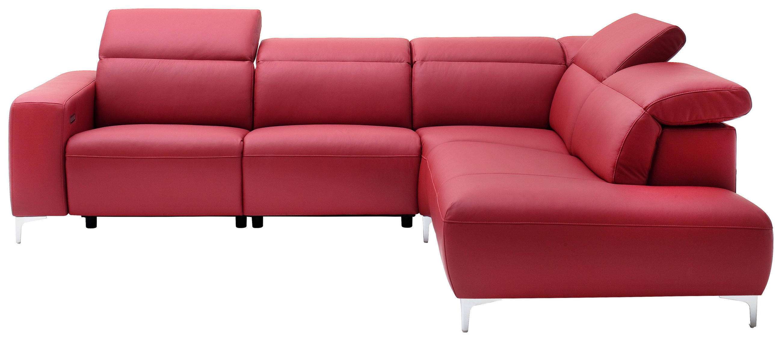 ECKSOFA Rot Echtleder  - Chromfarben/Rot, Design, Leder/Metall (290/223cm) - Pure Home Lifestyle
