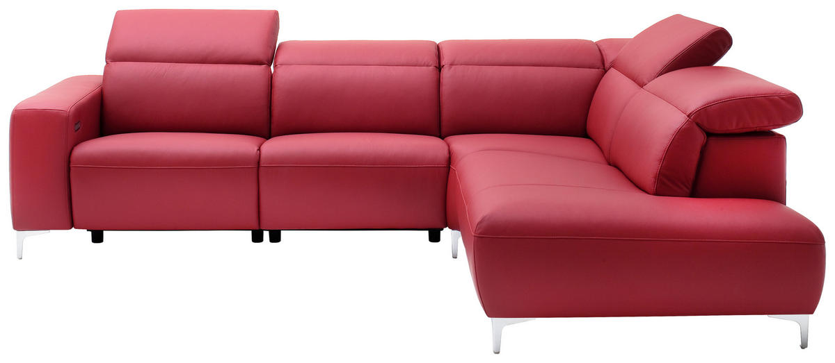 ECKSOFA inkl.Funktionen Rot Echtleder  - Chromfarben/Rot, Design, Leder/Metall (290/223cm) - Pure Home Lifestyle