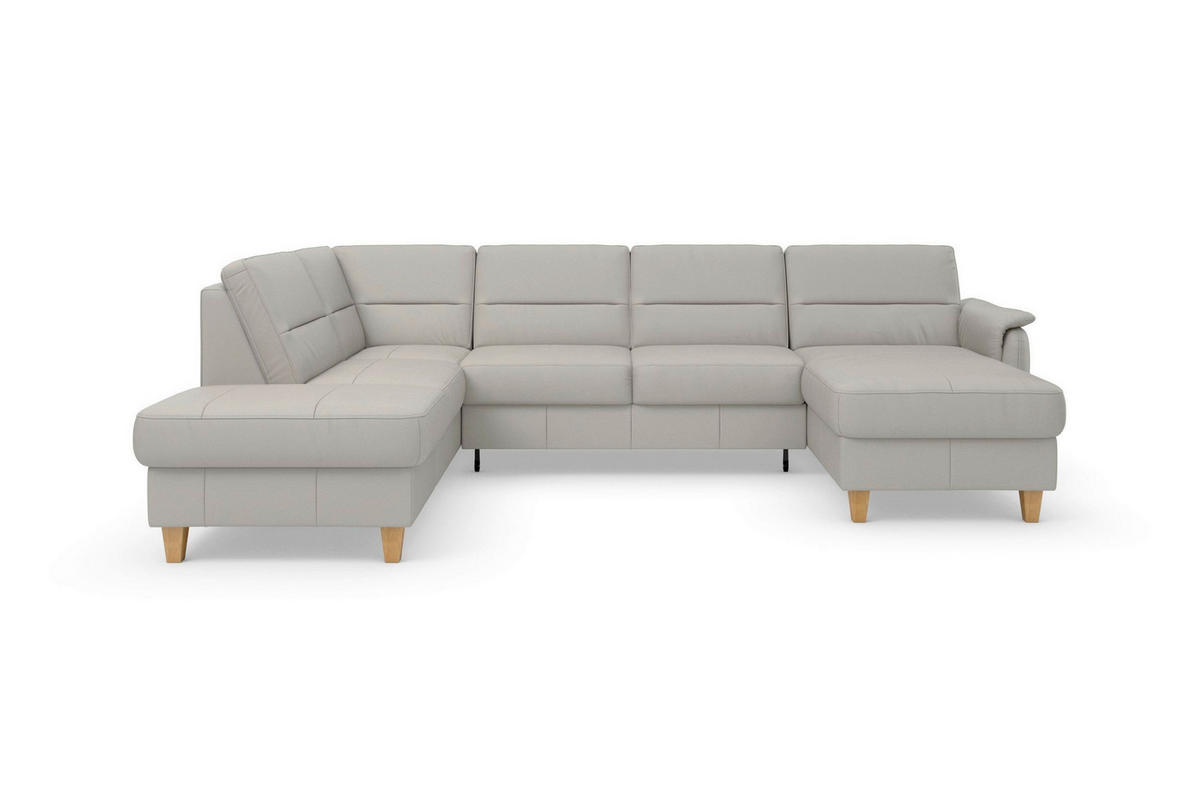 SEDACIA SÚPRAVA, textil, koža, svetlosivá - farba duba/svetlosivá, Basics, koža/drevo (212/308/163cm) - Sit & More