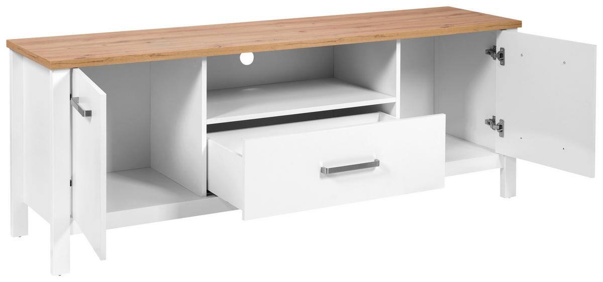 NISKA KOMODA   173/64/45 cm   bijela, hrast Artisan   - bijela/srebrne boje, Romantično / ladanjski, drvni materijal/metal (173/64/45cm)