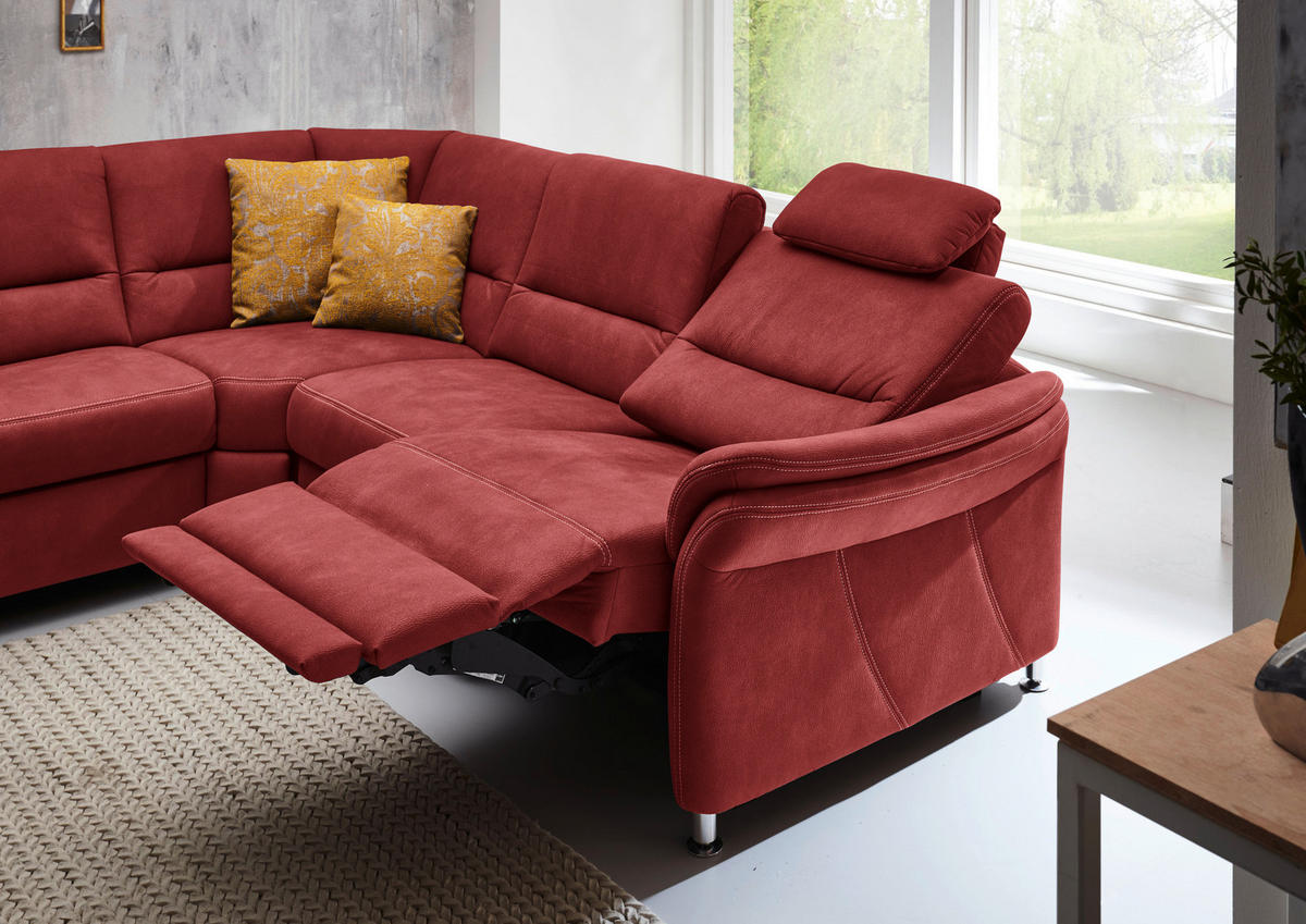 SOFFA i mikrofiber röd  - röd/aluminiumfärg, Klassisk, metall/textil (173/330/262cm) - Beldomo System