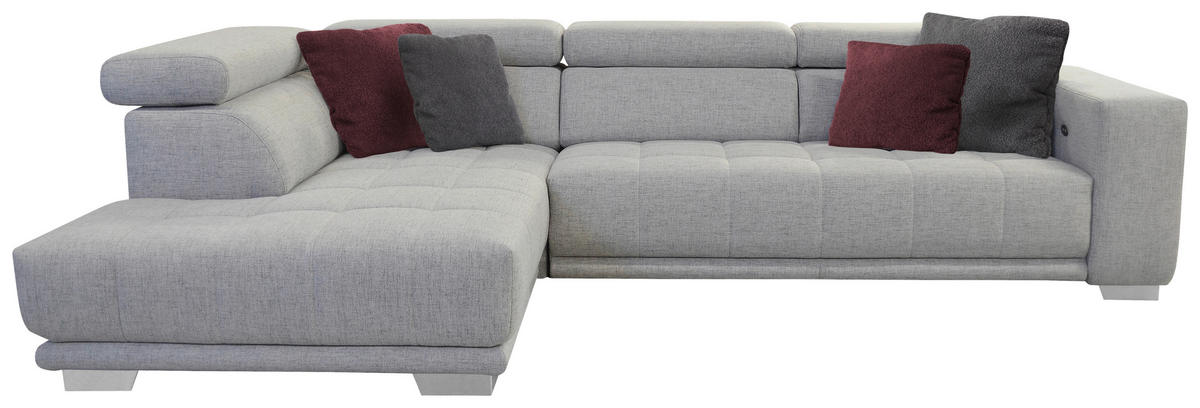 ECKSOFA in Chenille Hellgrau  - Chromfarben/Hellgrau, Design, Textil (207/301cm) - Xora