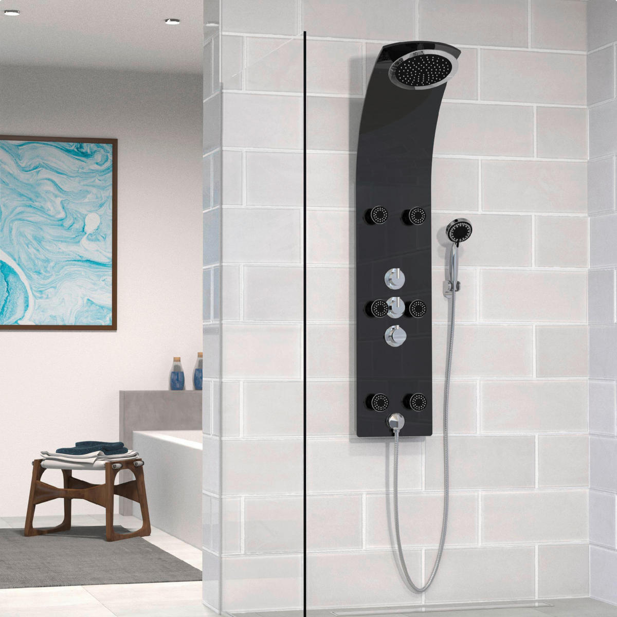 DUSCHPANEEL  - Schwarz, KONVENTIONELL, Glas/Kunststoff (28/133/50cm) - Schütte