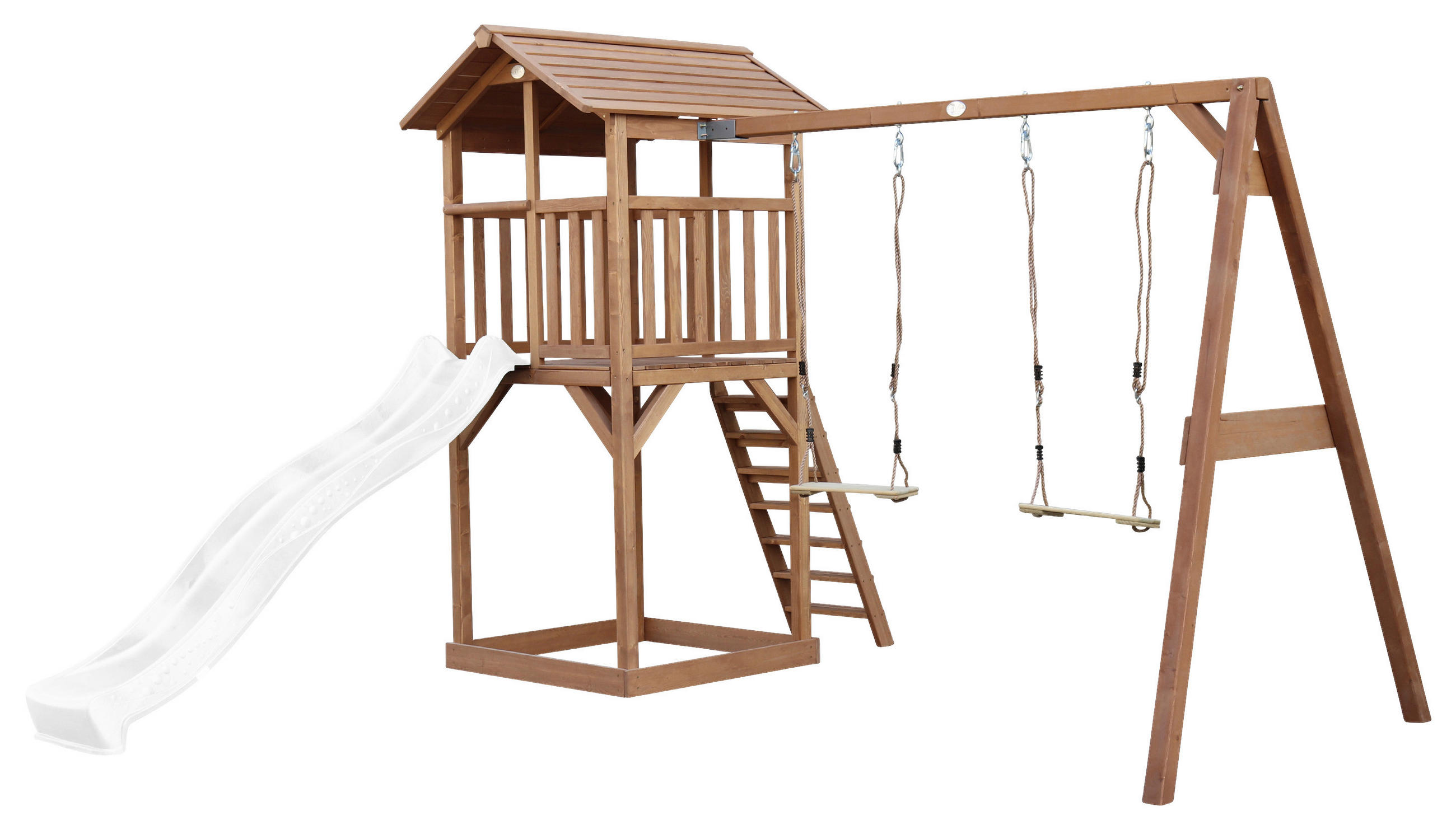 SPIELTURM 356,6/241,9/349 cm  - Braun/Weiß, KONVENTIONELL, Holz/Kunststoff (356,6/241,9/349cm) - Ambia Garden