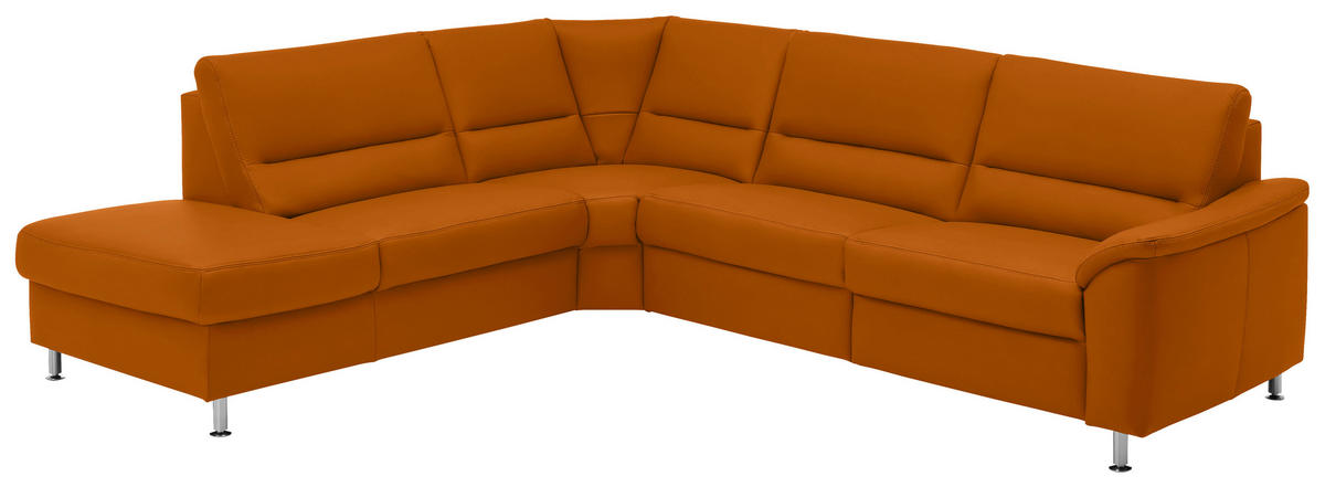 ECKSOFA in Echtleder Orange  - Alufarben/Orange, Basics, Leder/Metall (249/290cm) - Beldomo Premium