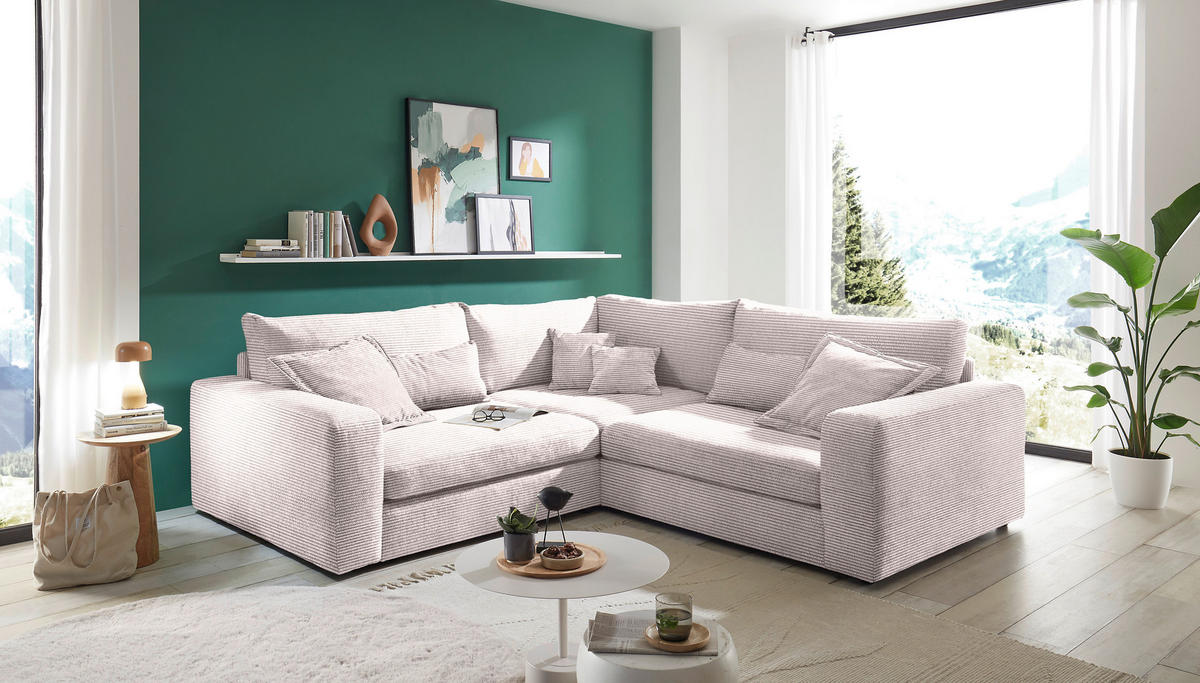 ECKSOFA  Rosa Cord  - Schwarz/Rosa, KONVENTIONELL, Kunststoff/Textil (248/248cm) - Carryhome