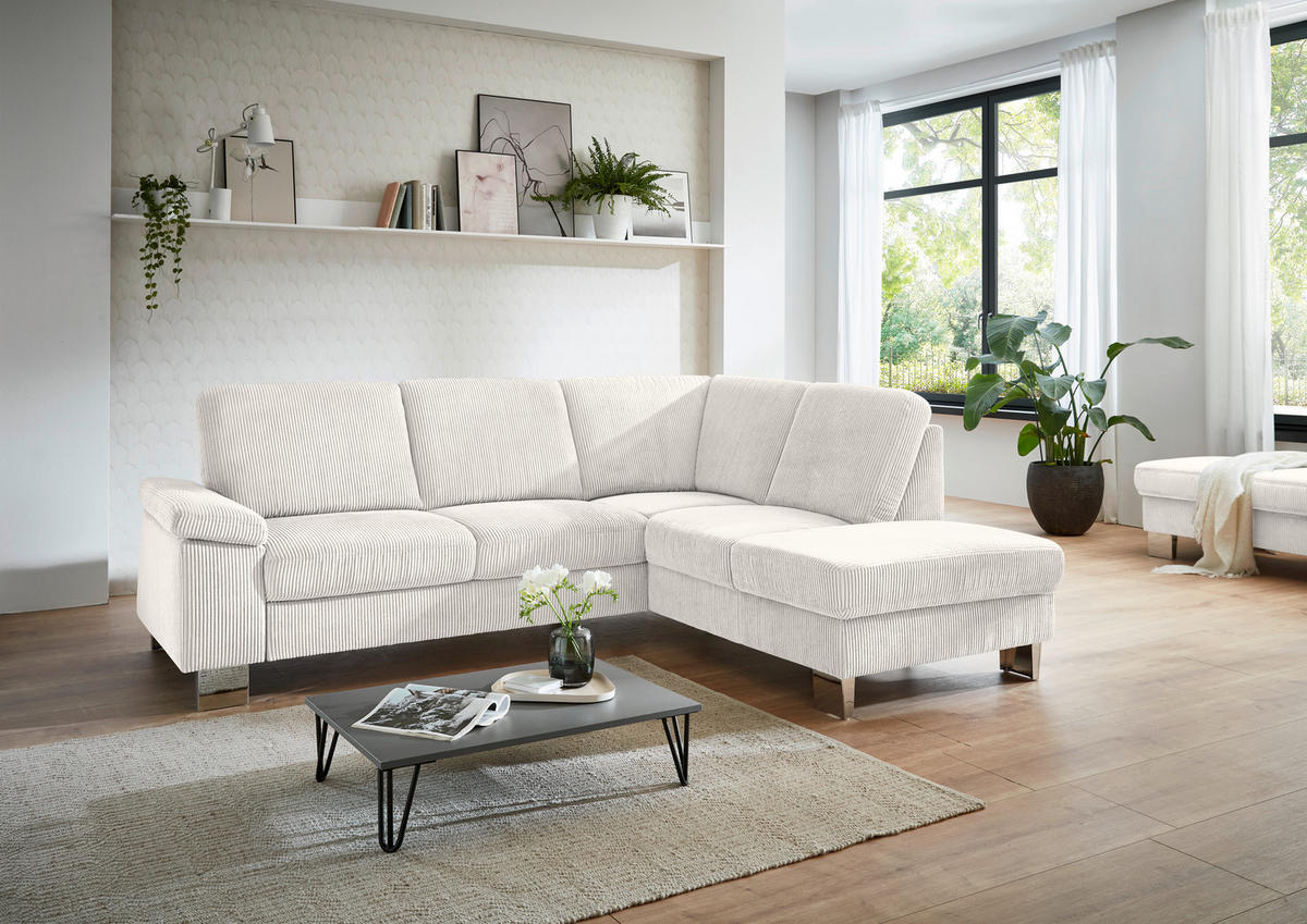 ECKSOFA in Cord Beige  - Edelstahlfarben/Beige, Konventionell, Textil/Metall (248/200cm) - Beldomo System