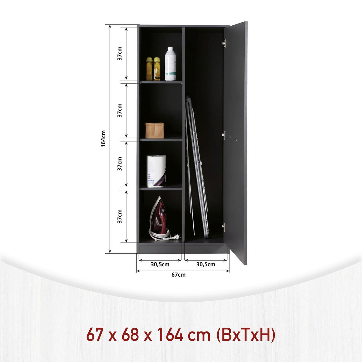 MEHRZWECKSCHRANK 67/164/68 cm  in Anthrazit  - Anthrazit/Schwarz, MODERN, Holzwerkstoff/Metall (67/164/68cm) - home24