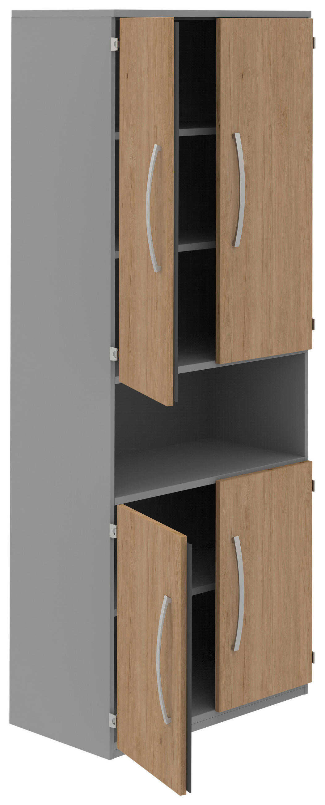 Thumbnail - Moderano Aktenschrank, Grau, Eiche, Holzwerkstoff, 3 Fächer, 80x217.4x43 cm, Made in Germany, Beimöbel erhältlich, in ve...