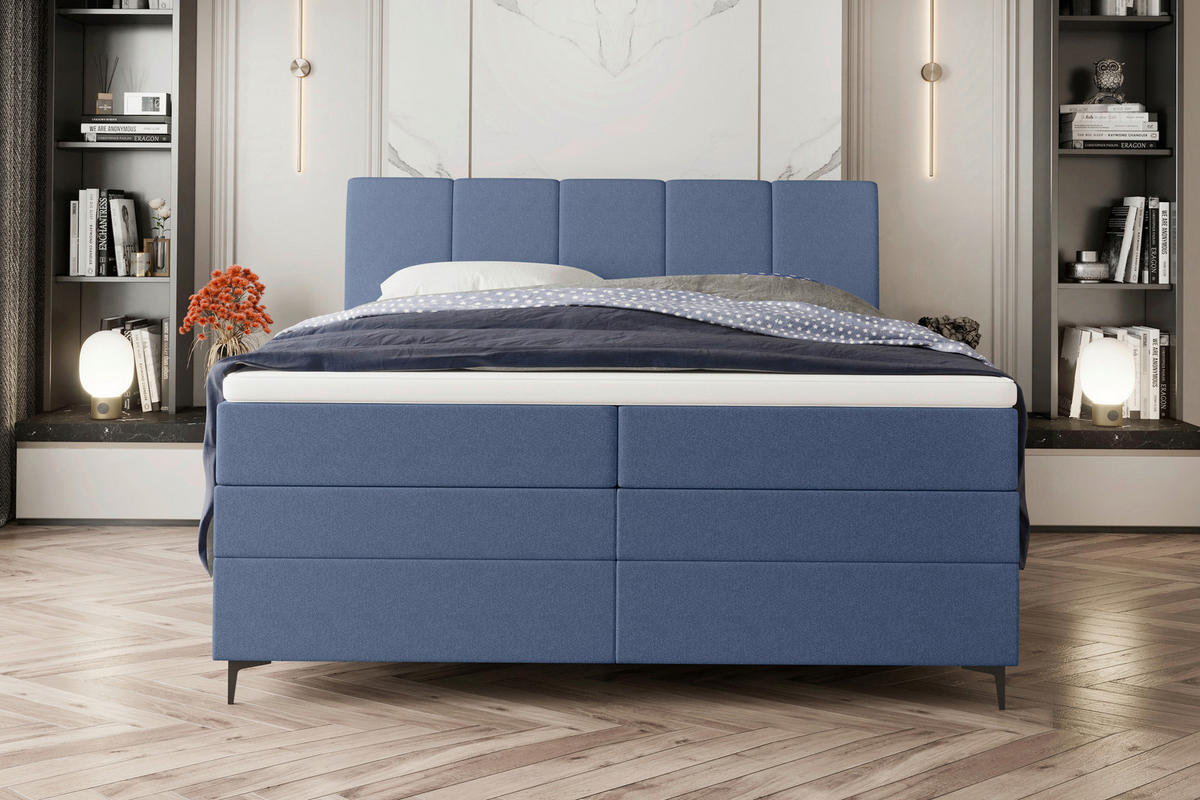 BOXSPRINGBETT 180/200 cm  in Blau  - Blau/Schwarz, KONVENTIONELL, Textil/Metall (180/200cm) - Boxxx