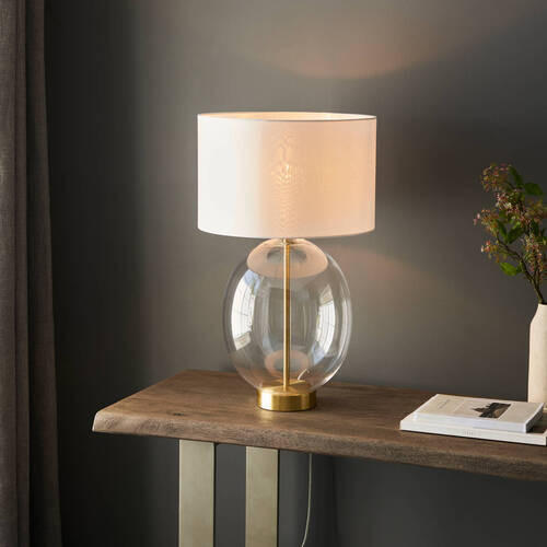 TISCHLEUCHTE Endon Kelda Oval 35/57.8 cm   - Klar/Weiß, KONVENTIONELL, Glas/Textil (35/57.8cm) - ENDON