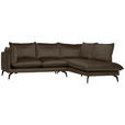 ECKSOFA  in Samt Braun Rückenkissen, Rücken echt  241/200 cm  - Schwarz/Braun, Design, Textil/Metall (241/200cm) - Carryhome