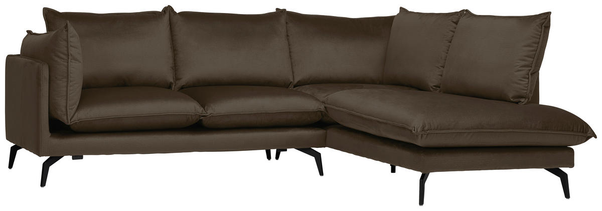 ECKSOFA in Samt Braun  241/200 cm  - Schwarz/Braun, Design, Textil/Metall (241/200cm) - Carryhome