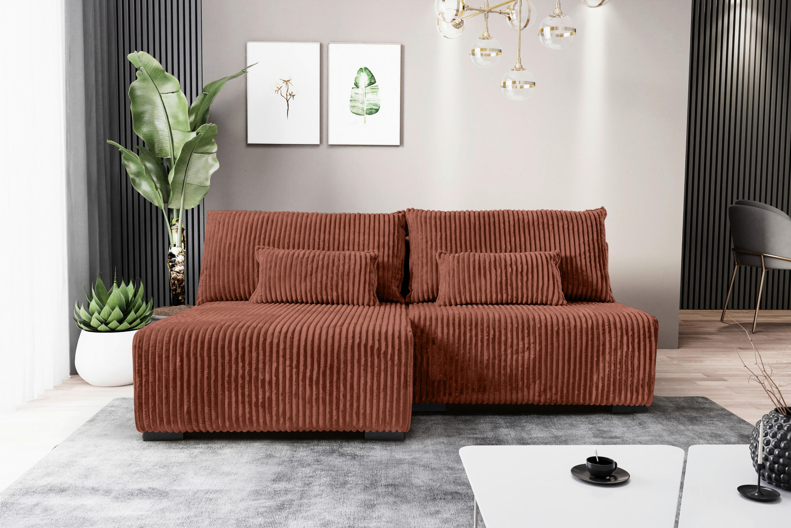 ECKSOFA Bronzefarben Cord  - Schwarz/Bronzefarben, MODERN, Holz/Textil (145/210cm) - Carryhome