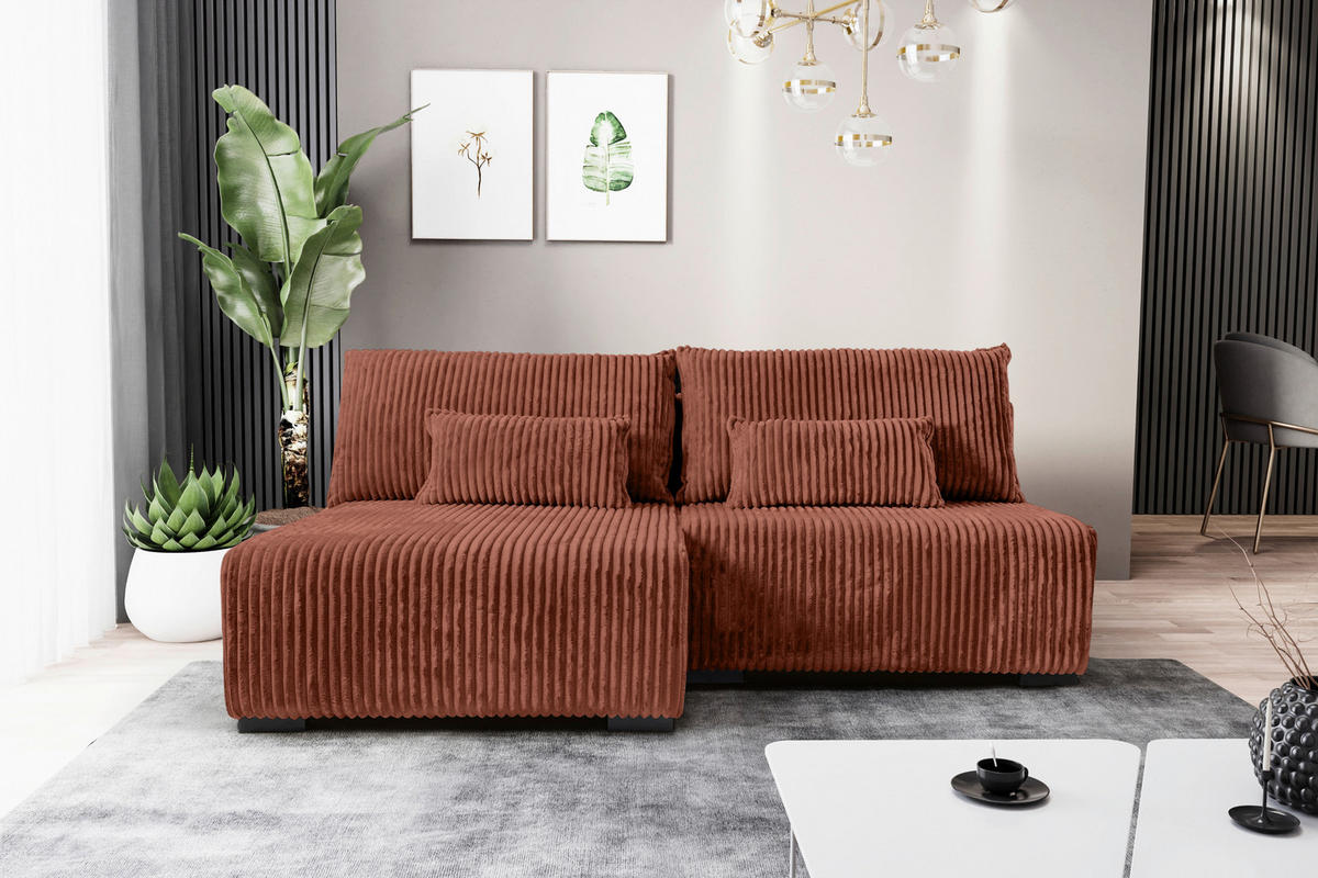 ECKSOFA in Cord Bronzefarben  - Schwarz/Bronzefarben, Modern, Holz/Textil (145/210cm) - MID.YOU