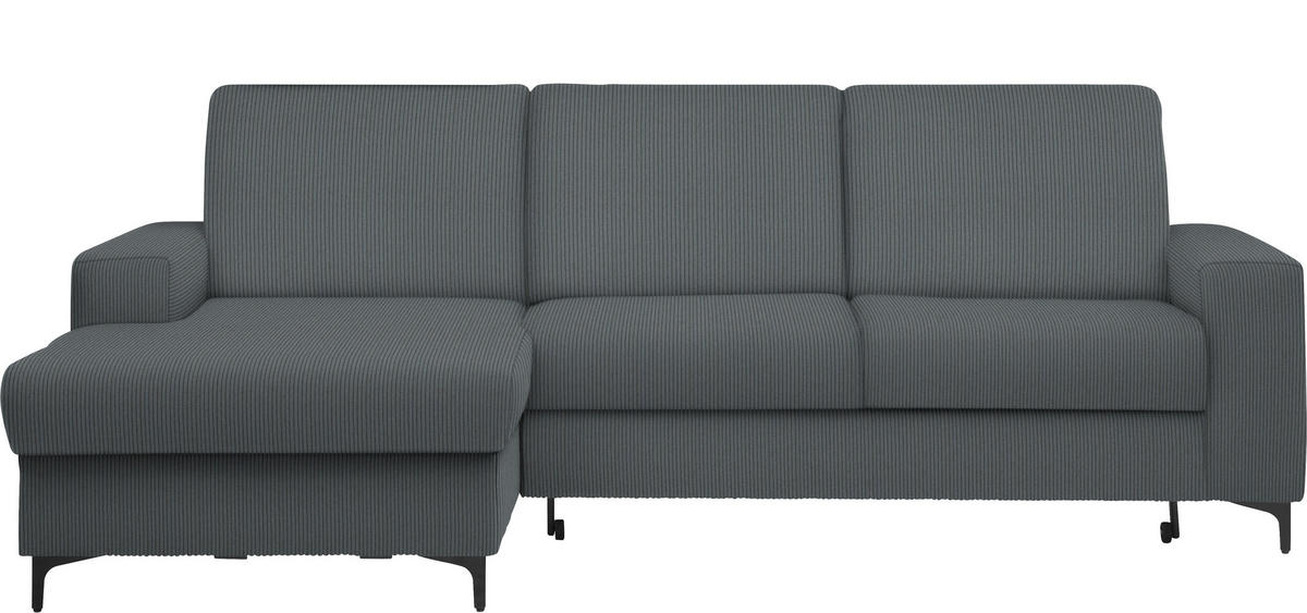 ECKSOFA in Cord Grau  - Schwarz/Grau, Konventionell, Textil/Metall (167/247cm) - Stylife